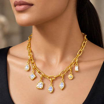 PRAO Necklace Anti-Tarnish Gold Plated Geometric Crystal