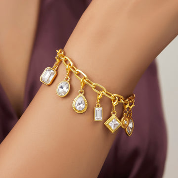 PRAO Bracelet Anti-Tarnish Gold Plated Geometric Crystal (Adjustable Size)