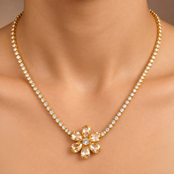 PRAO Necklace Anti-Tarnish Gold Plated Flower Crystal