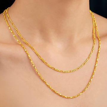PRAO Necklace Anti-Tarnish Gold Plated Layered Textured Chain