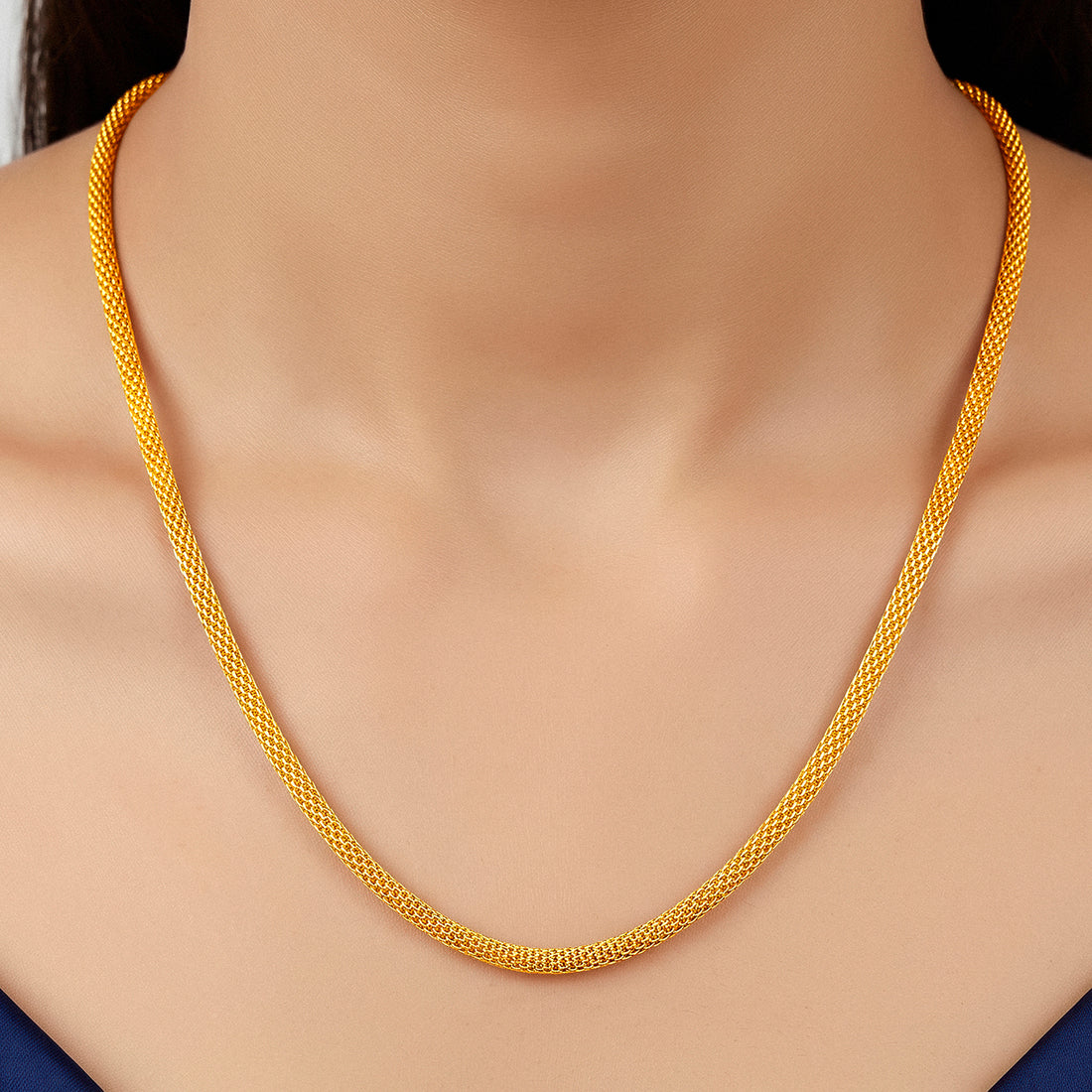 PRAO Necklace Anti-Tarnish Gold Plated Mesh Chain