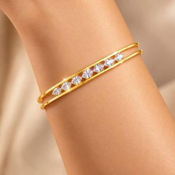 PRAO Bracelet Anti-Tarnish Oval Crystal Cuff (Adjustable Size)