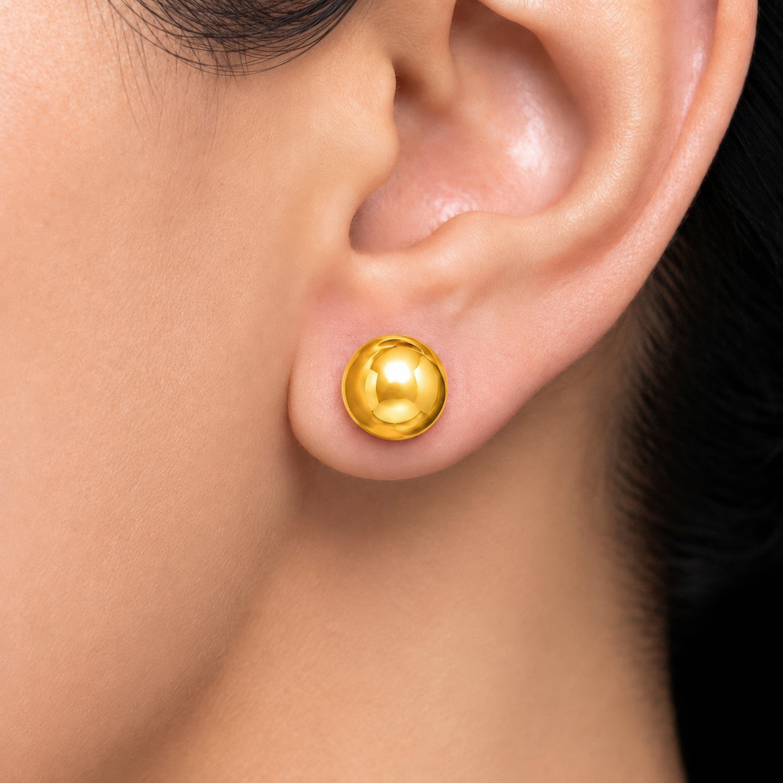 PRAO Earrings Anti-Tarnish Gold Plated Round Ball Studs