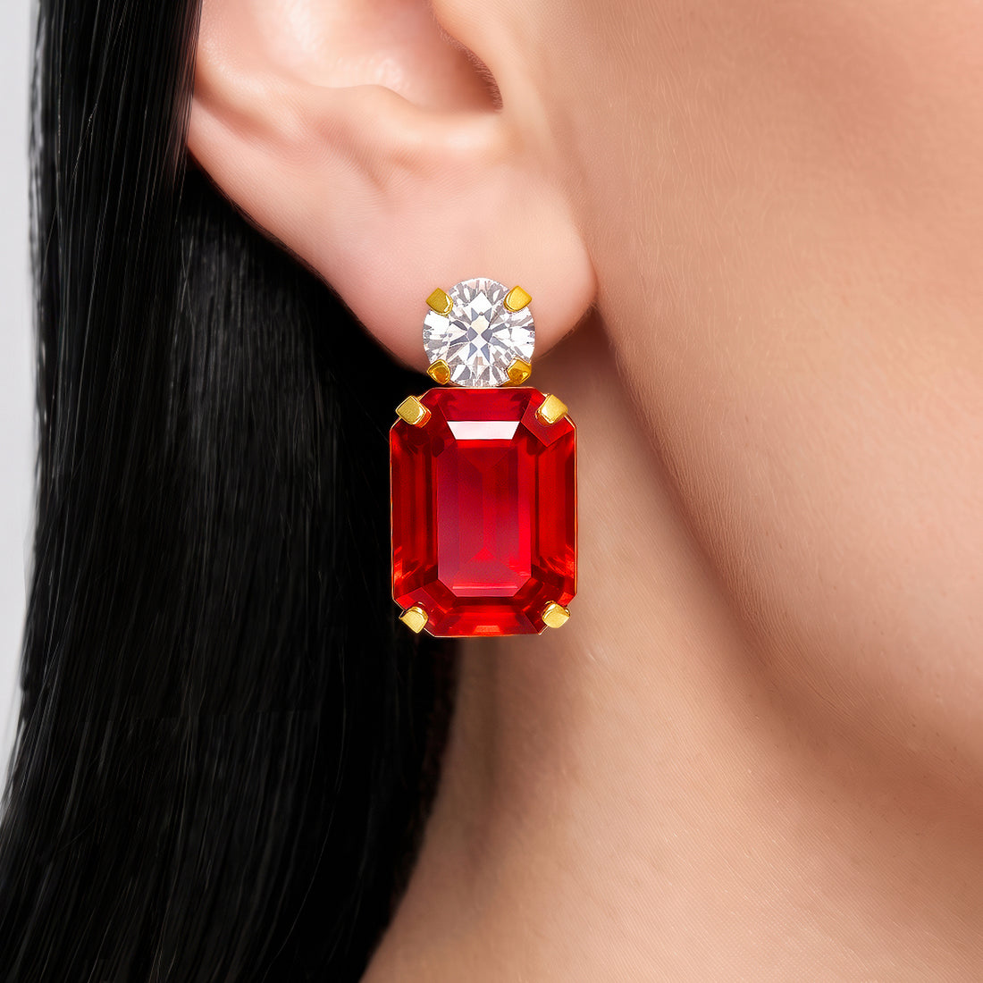 PRAO Earrings Anti-Tarnish Ruby Red Crystal Drop
