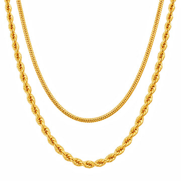 PRAO Necklace Anti-Tarnish Layered Herringbone Rope