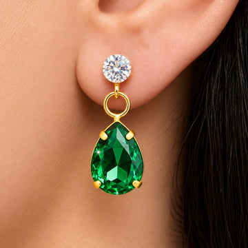 PRAO Earrings Anti-Tarnish Emerald Teardrop Crystal