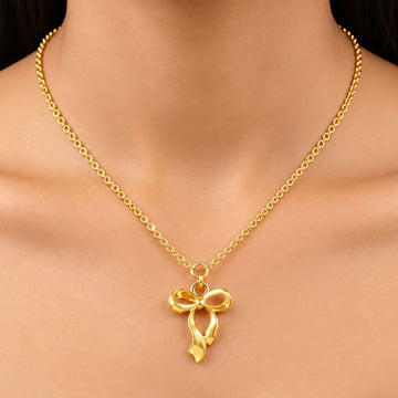 PRAO Necklace Anti-Tarnish Gold Plated Bow Pendant