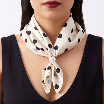 PRAO Scarf Necklace Anti-Tarnish Cream Polka Dot Pearl