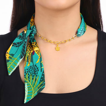 PRAO Scarf Necklace Anti-Tarnish Green Tropical Turtle Chain