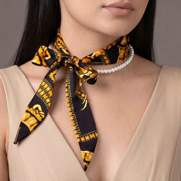 PRAO Scarf Necklace Anti-Tarnish Black & Gold Pearl Strand