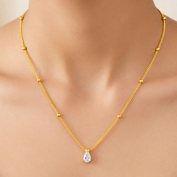 PRAO Necklace Anti-Tarnish Satellite Chain Teardrop Crystal