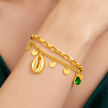 PRAO Bracelet Anti-Tarnish Coin Cowrie Emerald Charm (Adjustable Size)