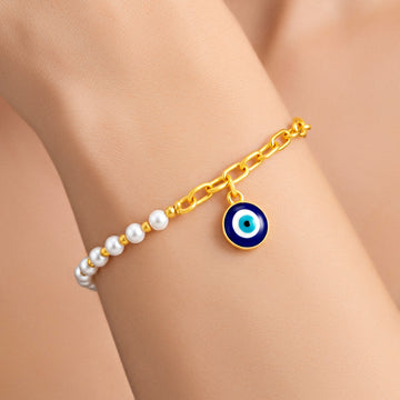 PRAO Bracelet Anti-Tarnish Pearl Blue Evil Eye (Adjustable Size)