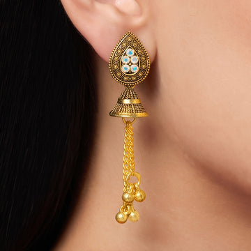 PRAO Earrings Anti-Tarnish Crystal Jhumka Ghungroo