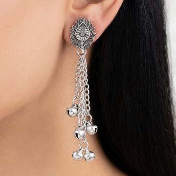 PRAO Earrings Anti-Tarnish Peacock Feather Ghungroo