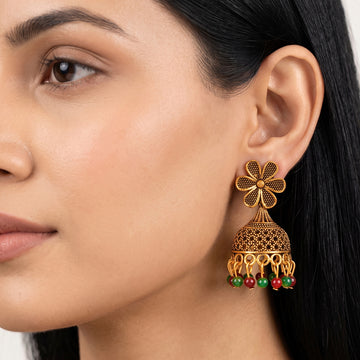 PRAO Earrings Anti-Tarnish Floral Enamel Jhumka