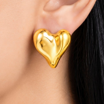 PRAO Earrings Anti-Tarnish Gold Plated Puffy Heart Stud