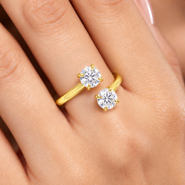 PRAO Ring Anti-Tarnish Double Solitaire Crystal (Adjustable Size)