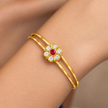 PRAO Bracelet Anti-Tarnish Floral Red Crystal Charm (Adjustable Size)