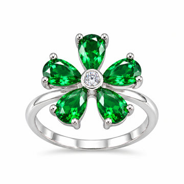 PRAO Ring Anti-Tarnish Emerald Green Floral (Adjustable Size)