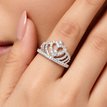 PRAO Ring Anti-Tarnish Silver Plated Crystal Crown (Adjustable Size)