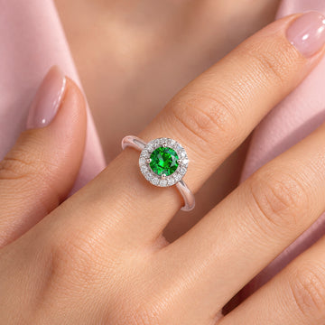 PRAO Ring Anti-Tarnish Emerald Crystal Halo (Adjustable Size)