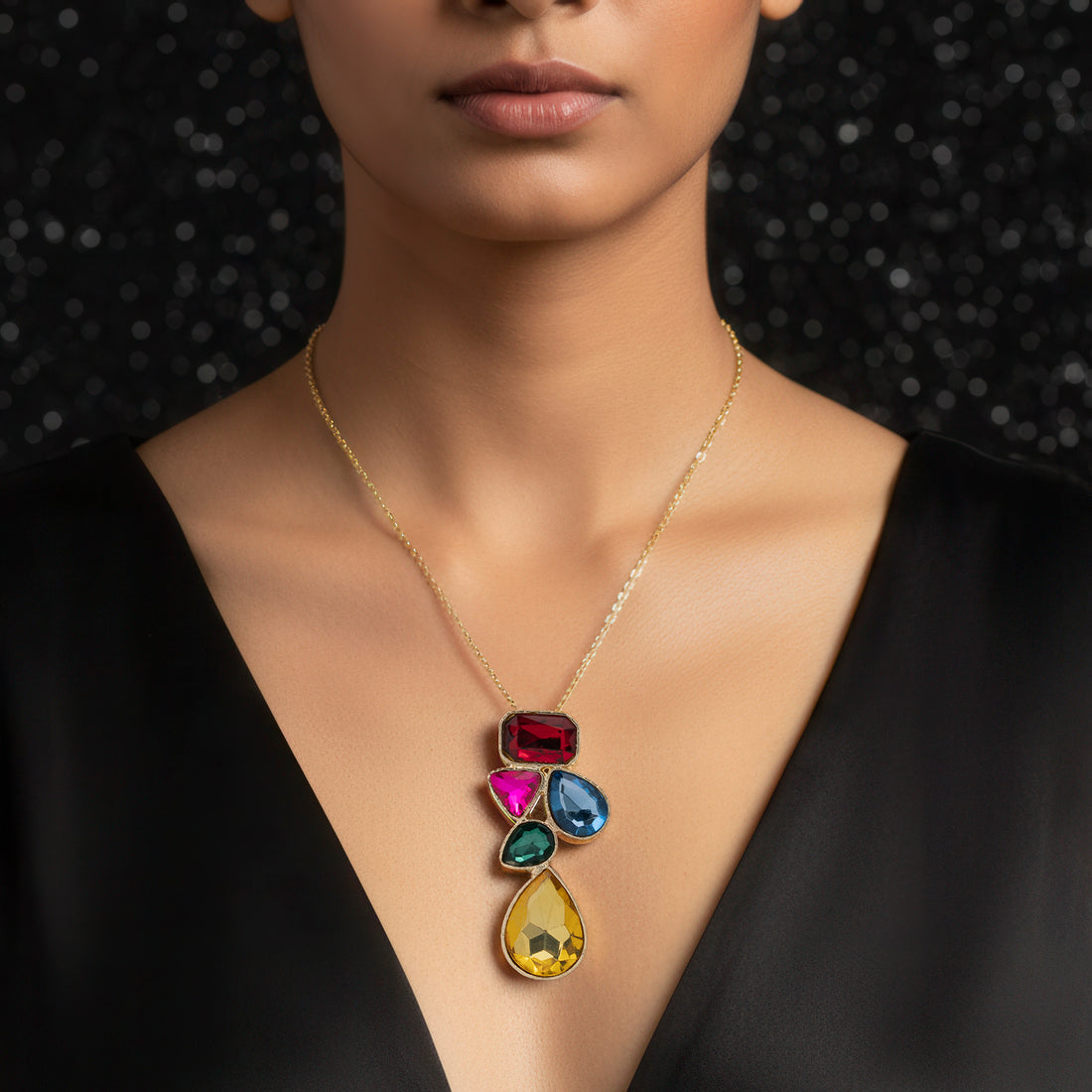 PRAO Anti-Tarnish Multi-Colour Crystals Necklace