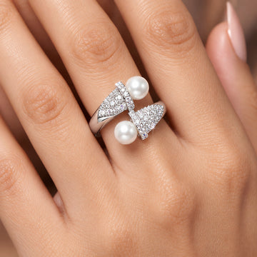PRAO Ring Anti-Tarnish Pearl Crystal Open Band (Adjustable Size)