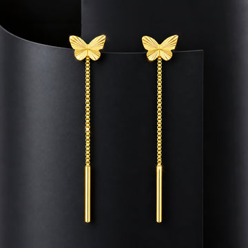 PRAO Earrings Anti-Tarnish Gold Plated Butterfly Threader
