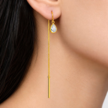PRAO Earrings Anti-Tarnish Teardrop Crystal Threader