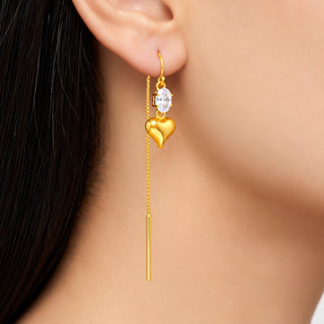 PRAO Earrings Anti-Tarnish Crystal Heart Threader