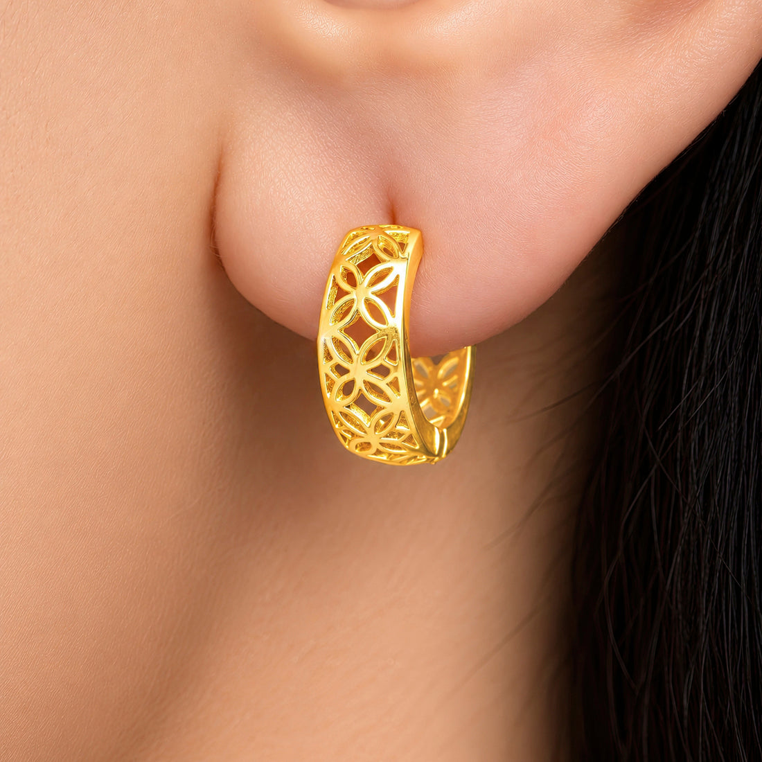 PRAO Earrings Anti-Tarnish Filigree Interlocking Hoop