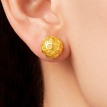 PRAO Earrings Anti-Tarnish Gold Plated Textured Sphere Stud