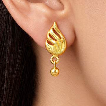 PRAO Earrings Anti-Tarnish Gold Plated Leaf Ball Dangle