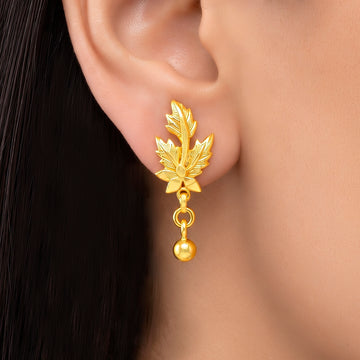 PRAO Earrings Anti-Tarnish Gold Plated Leaf Bead Dangle