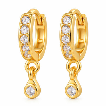 PRAO Earrings Anti-Tarnish Crystal Dangle Huggie Hoop