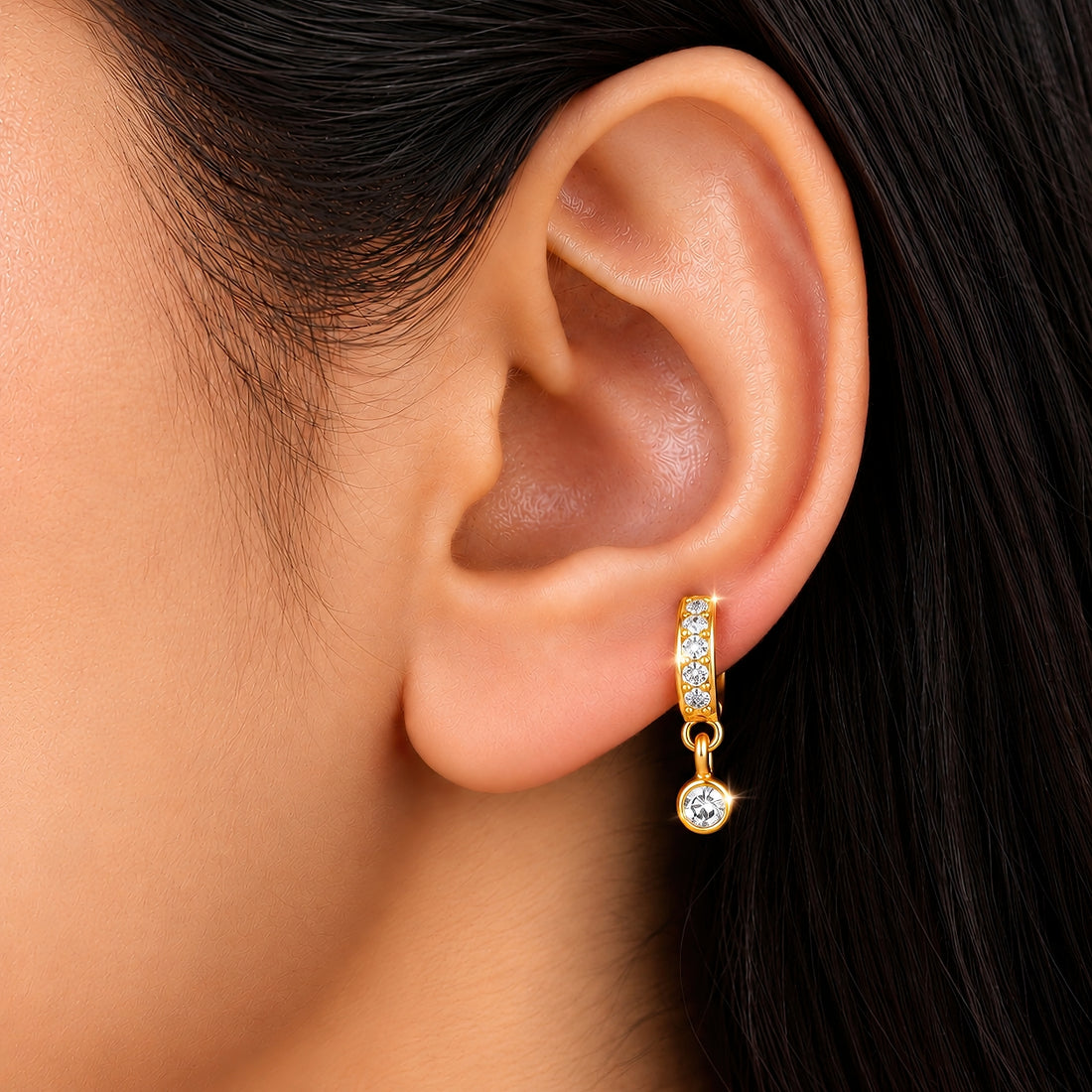 PRAO Earrings Anti-Tarnish Crystal Dangle Huggie Hoop