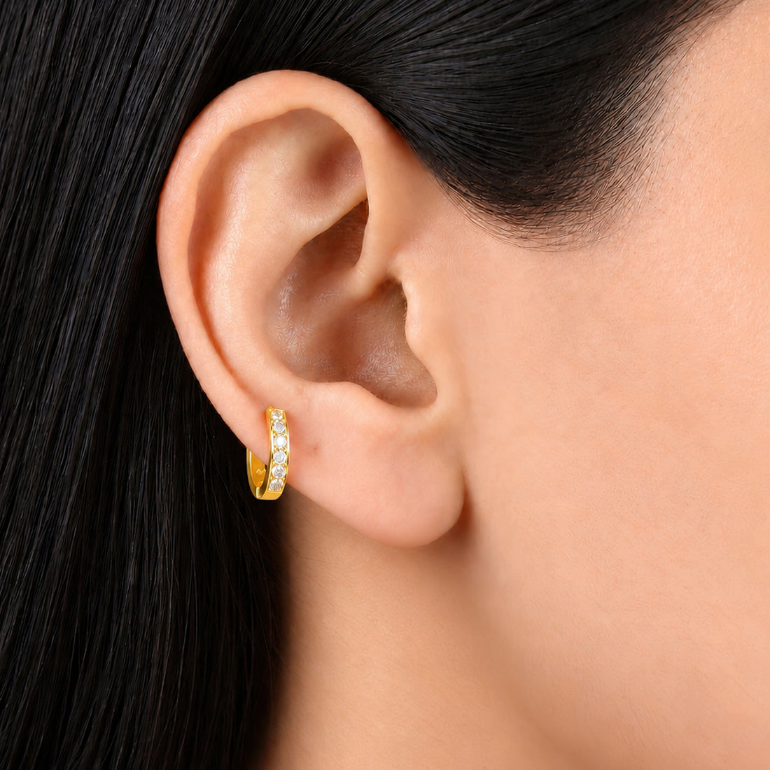 PRAO Earrings Anti-Tarnish Single Row Crystal Hoop