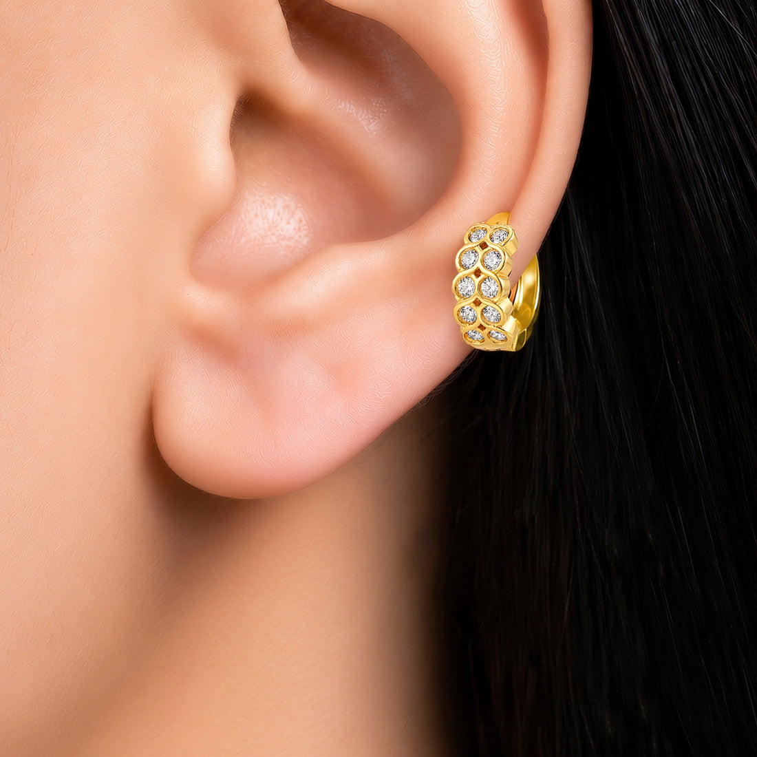 PRAO Earrings Anti-Tarnish Double Row Crystal Hoop