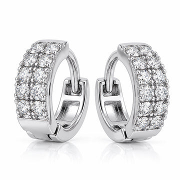 PRAO Earrings Anti-Tarnish Silver Grid Crystal Hoop