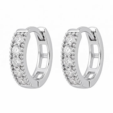 PRAO Earrings Anti-Tarnish Silver Crystal Hoop