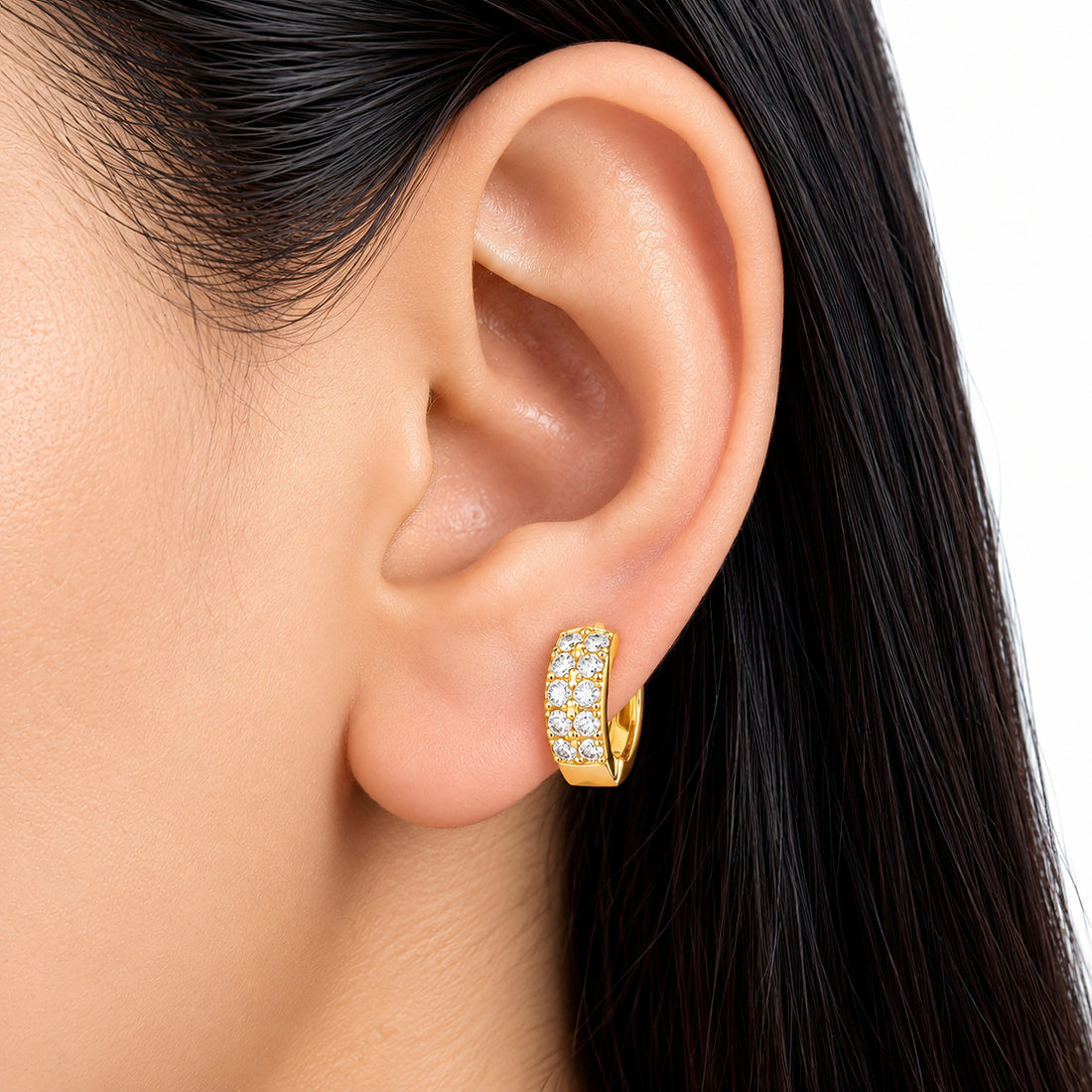 PRAO Earrings Anti-Tarnish Double Row Crystal Hoop