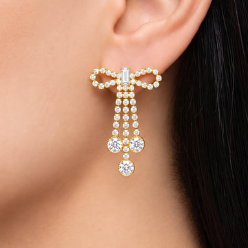 PRAO Earrings Anti-Tarnish Crystal Bow Dangle