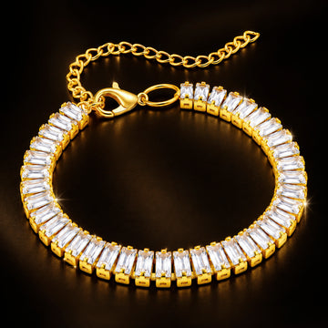 PRAO Bracelet Anti-Tarnish Baguette Crystal Tennis (Adjustable Size)