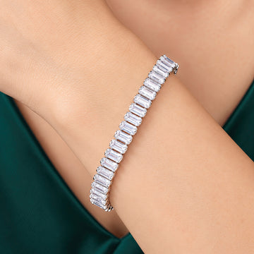 PRAO Bracelet Anti-Tarnish Baguette Crystal Tennis (Adjustable Size)