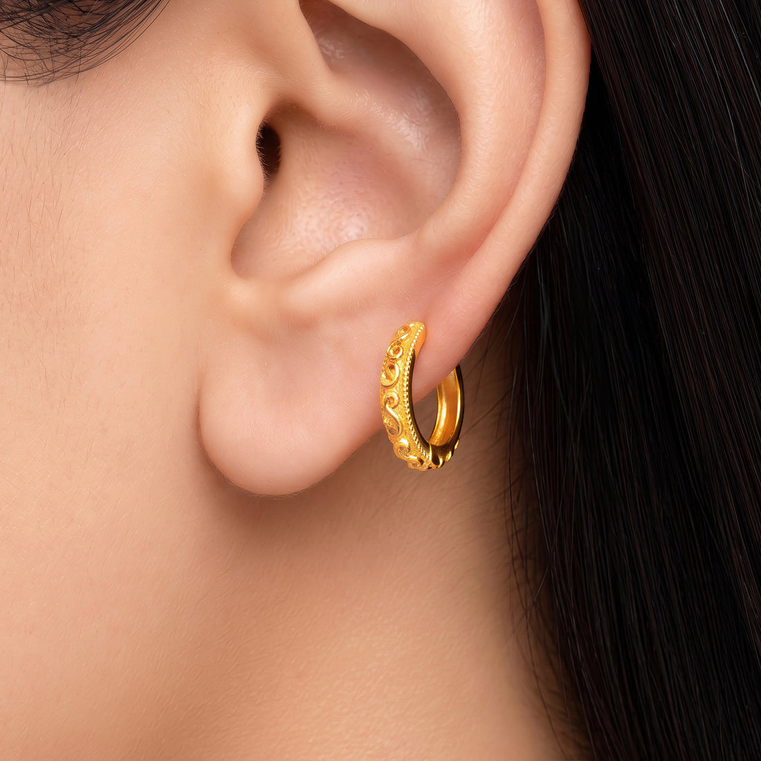 PRAO Earrings Anti-Tarnish Textured Starburst Hoop