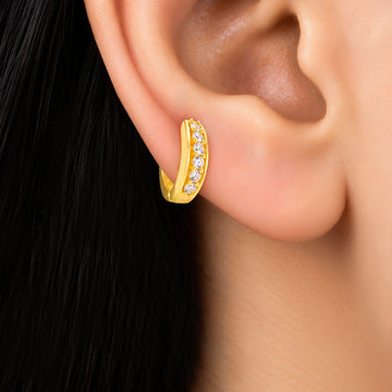 PRAO Earrings Anti-Tarnish Double Row Crystal Hoop