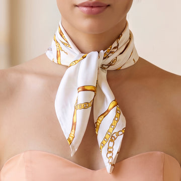 PRAO Scarf Necklace White Elegant Ornamental Pattern