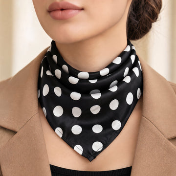 PRAO Scarf Necklace Black White Classic Polka Dot Pattern