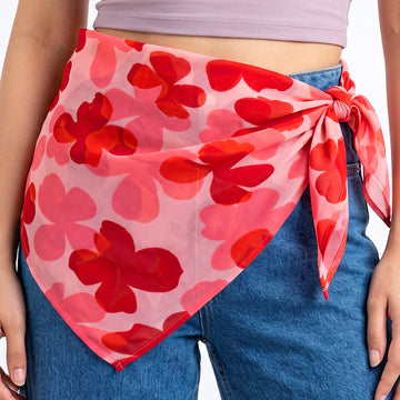 PRAO Scarf Necklace Red Floral Printed Pattern